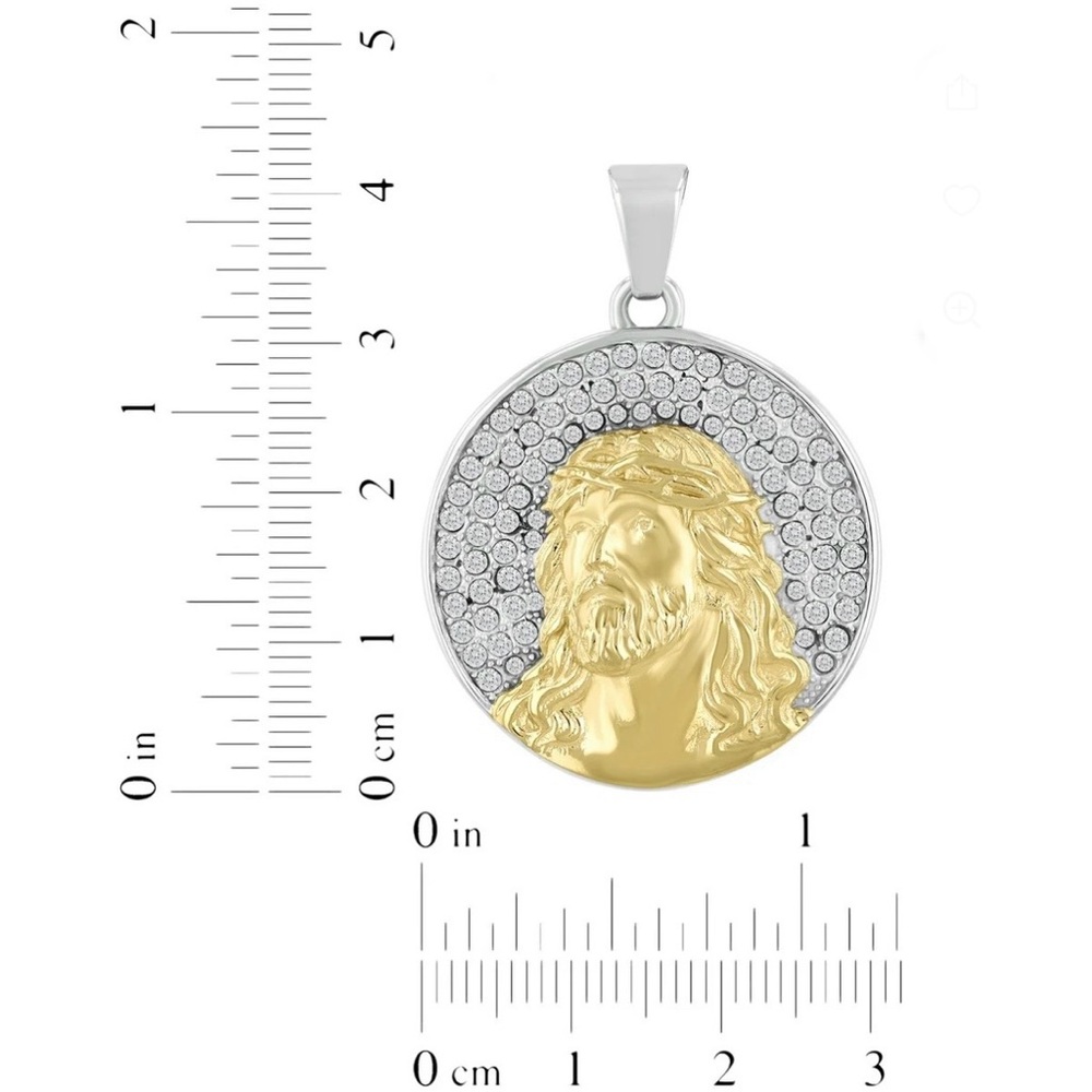 Men's Stainless Steel Crystal Religious Medallion Pendant 24”✨NWT✨ - Picture 7 of 7